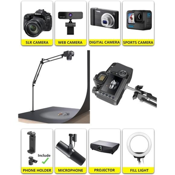 Overhead Camera Mount, 5lb Horizontal Load-Bearing, 360° Adjustable Camera Stand - Picture 5 of 6